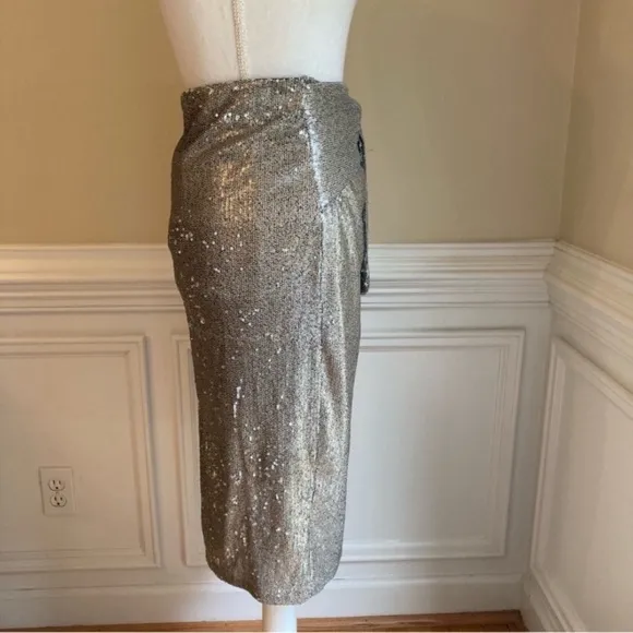 ZARA Silver Sequin Faux Wrap Skirt
