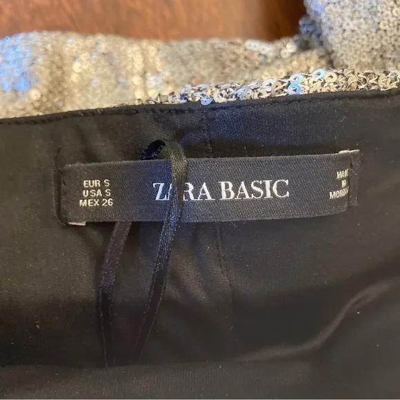 ZARA Silver Sequin Faux Wrap Skirt