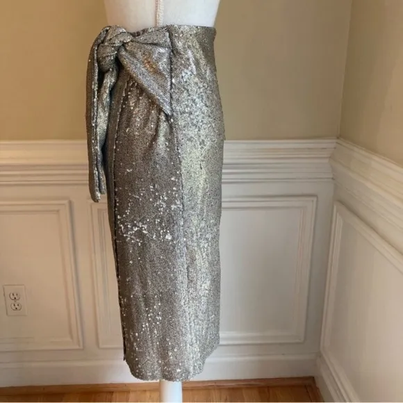 ZARA Silver Sequin Faux Wrap Skirt