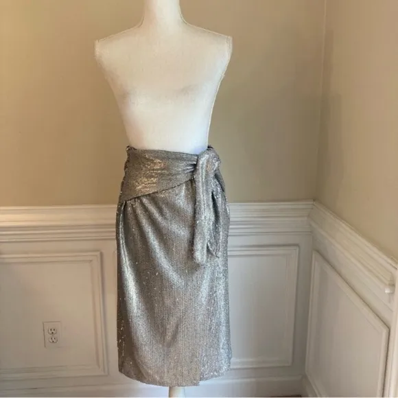 ZARA Silver Sequin Faux Wrap Skirt