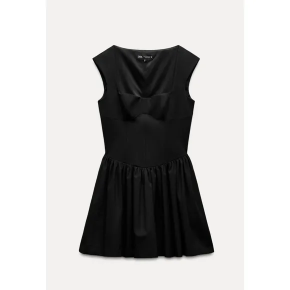Zara Square Neck Pleated Dress Black size S and XXL