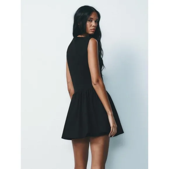 Zara Square Neck Pleated Dress Black size S and XXL