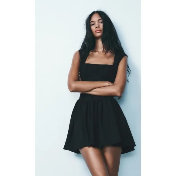 Zara Square Neck Pleated Dress Black size S and XXL