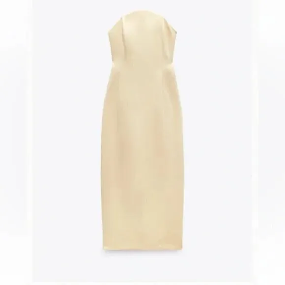ZARA STRAPLESS SATIN EFFECT MIDI DRESS