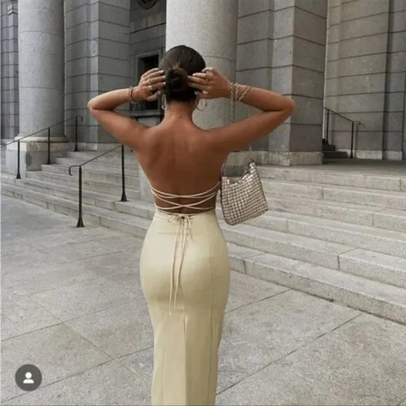 ZARA STRAPLESS SATIN EFFECT MIDI DRESS