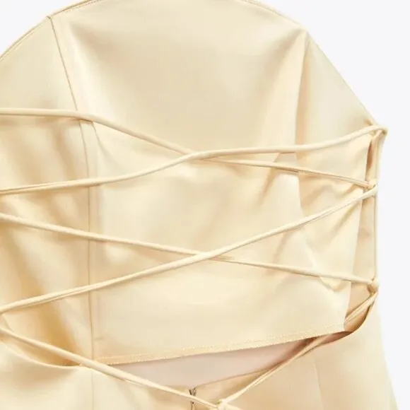 ZARA STRAPLESS SATIN EFFECT MIDI DRESS
