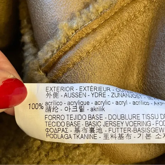 ZARA Tan Brown Teddy Fur Moto Jacket Coat