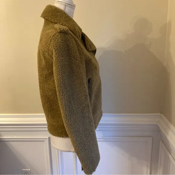 ZARA Tan Brown Teddy Fur Moto Jacket Coat