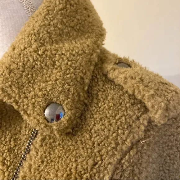 ZARA Tan Brown Teddy Fur Moto Jacket Coat