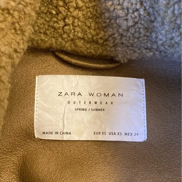 ZARA Tan Brown Teddy Fur Moto Jacket Coat