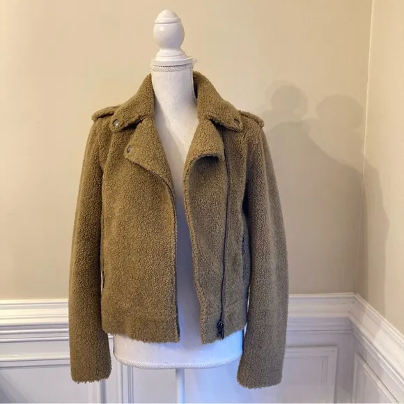 ZARA Tan Brown Teddy Fur Moto Jacket Coat