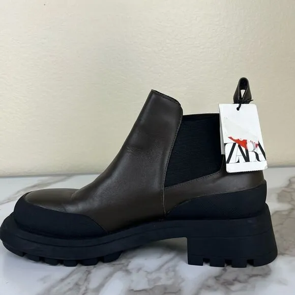Zara Women Size 9 Brown Leather Chelsea Lug Combat Ankle NEW Jump Boots Chucky