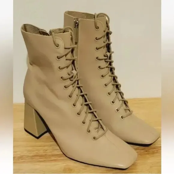 Zara Women’s Lace up Leather High Heel Ankle Boots Size 6.5 37