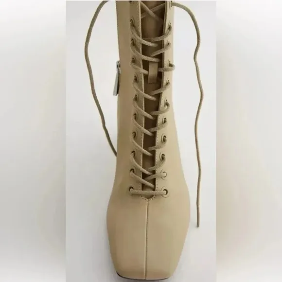 Zara Women’s Lace up Leather High Heel Ankle Boots Size 6.5 37