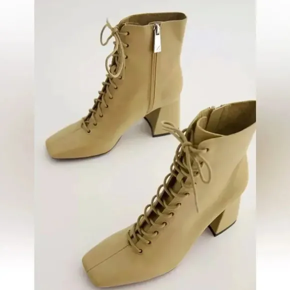 Zara Women’s Lace up Leather High Heel Ankle Boots Size 6.5 37