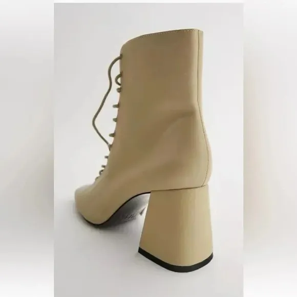 Zara Women’s Lace up Leather High Heel Ankle Boots Size 6.5 37