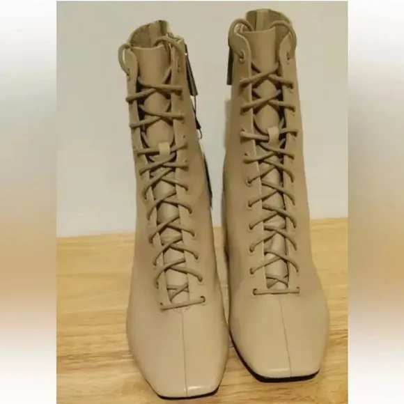 Zara Women’s Lace up Leather High Heel Ankle Boots Size 6.5 37