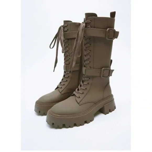 Zara Waxed Lace Up Boots New