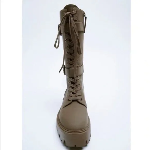 Zara Waxed Lace Up Boots New